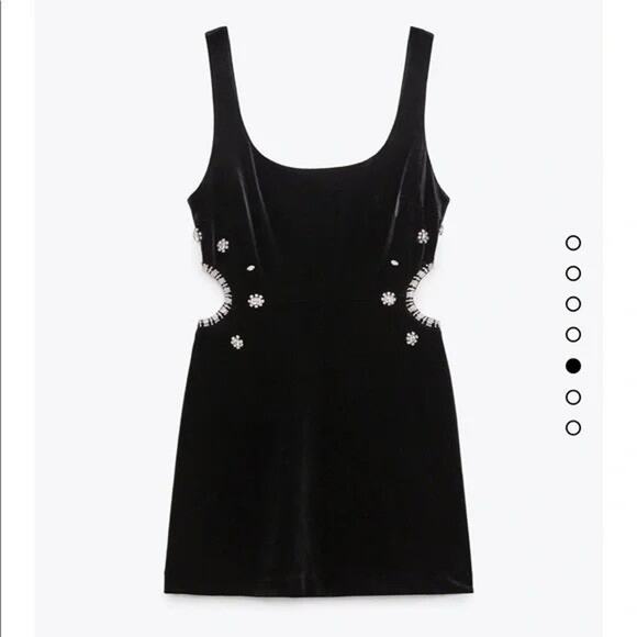 Zara Velvet Black Mini Rhinestone Silver Cut Out Mini XS - Picture 3 of 3